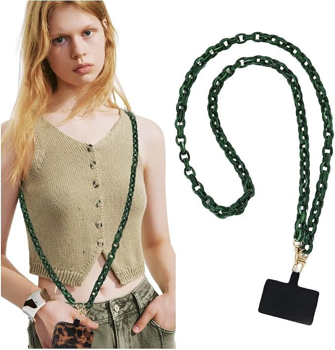 Phone Crossbody Chain CellPhone Lanyard, Acrylic Shouder Strap Universal Lanyard Chain with Tether Patches Compatible with Most Phones Bag Purse(green by Turkalla
