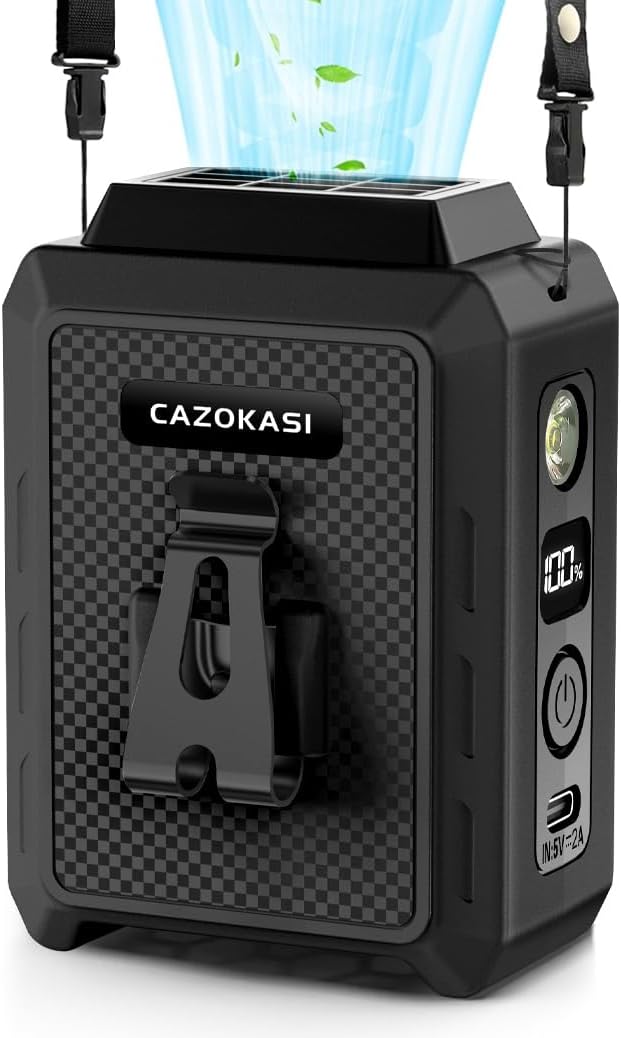CAZOKASI Personal Waist Clip Fan Rechargeable Wearable Hand Free Wearable Cooler Fan for Traveling Working Outdoor Office (5000mAh / Black) by CAZOKASI