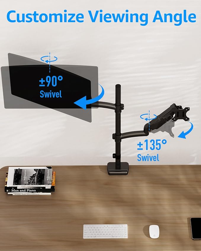MOUNTUP Vertical Dual Monitor Mount Holds 4.4-17.6lbs, up to 32 Inch Stacked Monitor Mount with Gas Spring Arm with Clamp/Grommet Base, Dual Monitor Stand for Desk, For Home Office, VESA 75x75/100x100 - Image 5