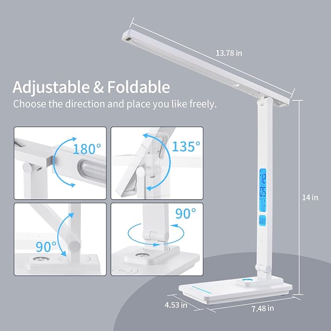 LAOPAO LED Desk Lamp with Wireless Charger: Desk Lamps for Home Office Bedroom, 5 Color Modes & Brightness Dimmable, 2 Night Light - Image 6