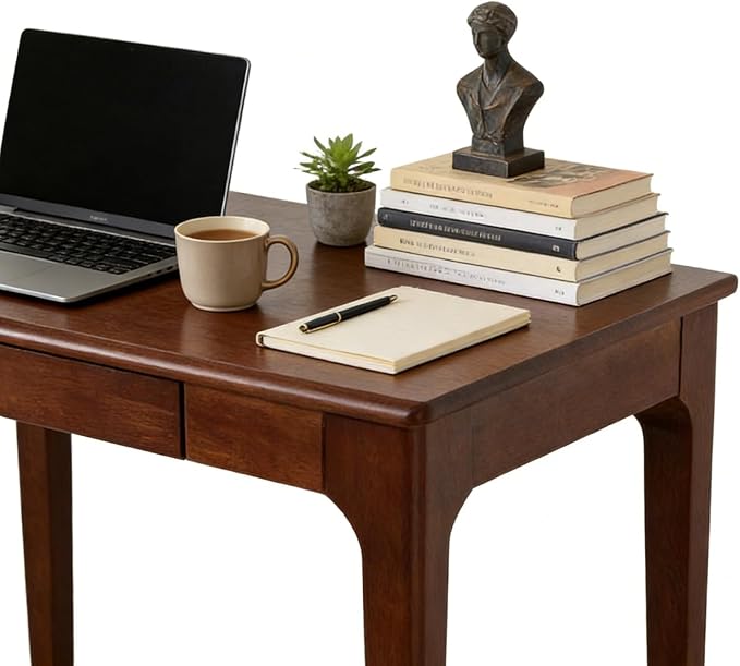Solid Wooden Desk with Drawers, Small Writing Desk with Drawers for Computer, PC Desk for Work, Study or Gaming, Easy to Assemble (Walnut, 31.5IN) - Image 5
