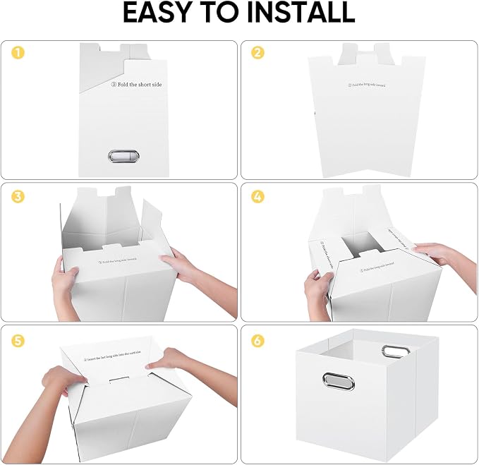 BALEINE File Organizer Box, Cardboard File Folder Organizer with Handle for Letter Size, Portable Collapsible Hanging Filing Box for Home Office Document Storage (8 Pack, Large White) - Image 6