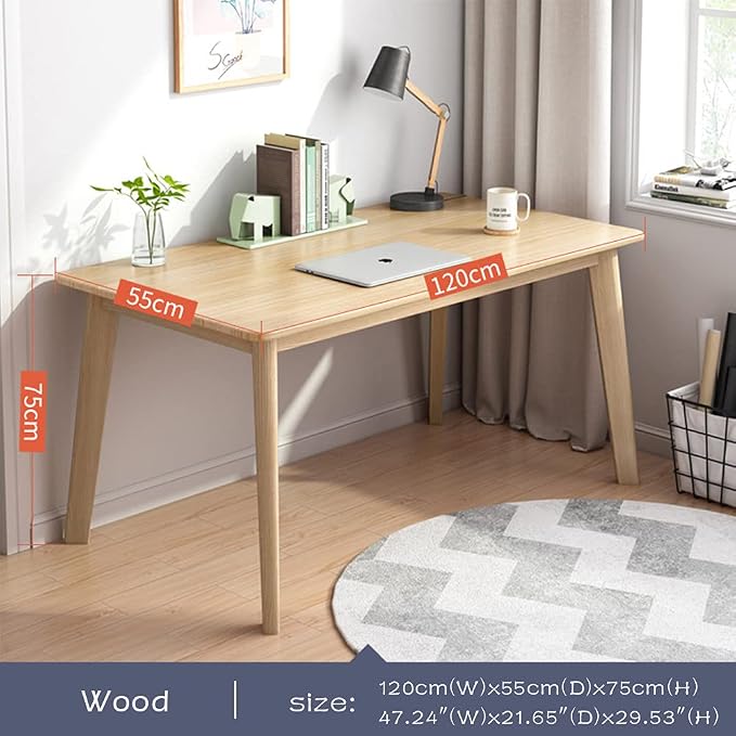 IOTXY Simple Wooden Writing Desk - Modern Minimalist Style PC Laptop Computer Workbench with Solid Wood Legs, 47" W Home Office Work Table for TV Stand Music Video Live Broadcast Workstation, Oak - Image 2