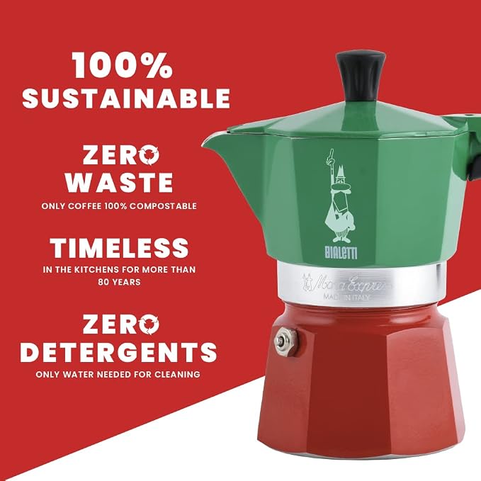 Bialetti - Moka Express Italia Collection: Iconic Stovetop Espresso Maker, Makes Real Italian Coffee, Moka Pot 6 Cups (9 Oz - 270 Ml), Aluminium, Colored in Red Green Silver - Image 6