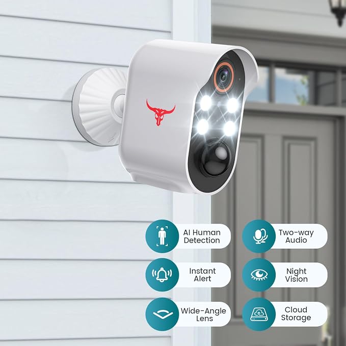 1080P Wireless Security Camera Outdoor, Battery Powered, AI Human Detection, Color Night Vision, 2-Way Audio, IP65 Waterproof, 2.4G Wi-Fi, Cloud Storage (4 spotlights) - Image 8