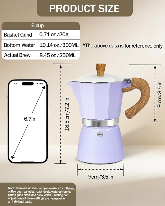 Coffee Maker Stovetop Espresso Maker 6 Cup Aluminum Moka Pot Percolator 10oz 300ml Easy Brewing for Electric Ceramic Stoves Home Camping Italian Cuban Café Classic Purple - Image 2