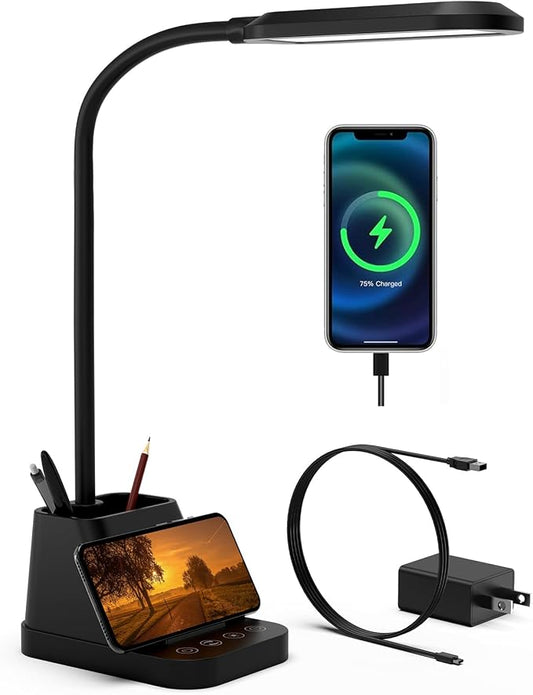 AXX LED Desk Lamp with USB Charging Port for College Dorm Room | for Home Office Bedrooms, Back to School, Black, Small, 650LM, Pen Holder, Timer Settings, Gooseneck, Study Light by AtAXXwetrulylovereadingandarealwaysexcitedtoexplorenewandcreativelightingdesignsthatbringcomfortandinspirationtoeverypage