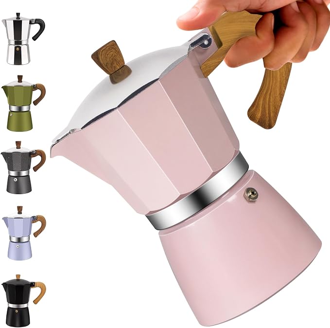12 Cup Aluminum Moka Pot Classic Stovetop Espresso Coffee Maker 600ml 20oz Coffeemaker Percolator Mocha Pot Greca Coffee Maker Cafe Makers for Italian and Cuban Café Brewing Pink by Vaolvpant