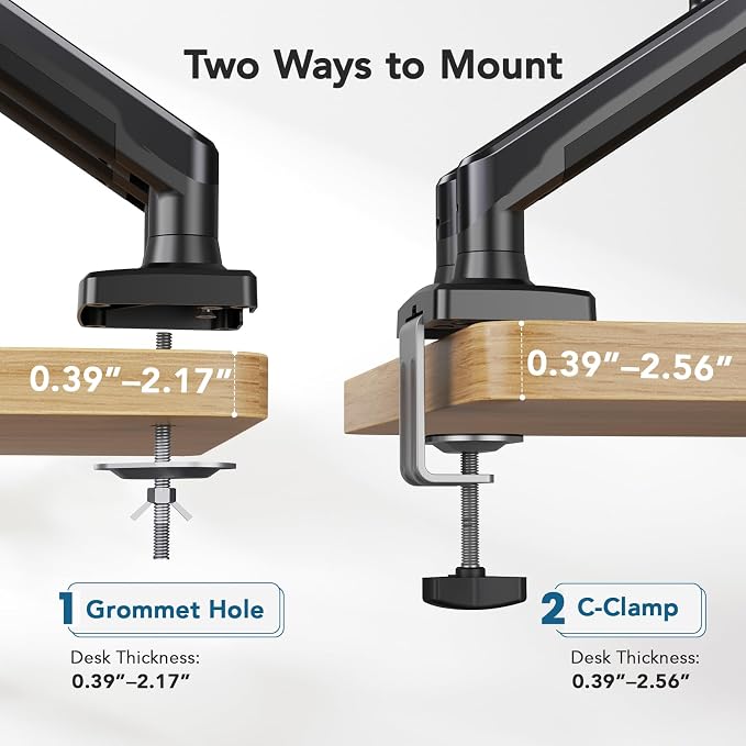 HUANUO Dual Monitor Mount for 2 Monitors up to 32 inches, Each Arm Holds Max 22lbs, Dual Monitor Stand with Advanced System, Height-Adjustable/Tilt/Swivel/Rotate, VESA Standard 75mm or 100mm - Image 7