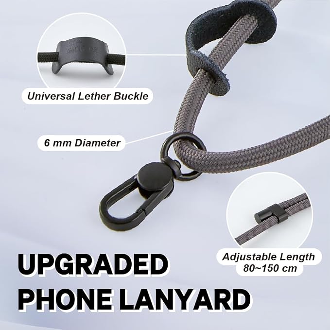 Universal Phone Lanyard, Anti-Theft Crossbody Strap for iPhone 16 Pro Max and Most Smartphones, Adjustable Cell Phone Neck Holder w/2 Non-Adhesive Tether Tab for Men and Women, Charcoal/Black - Image 2