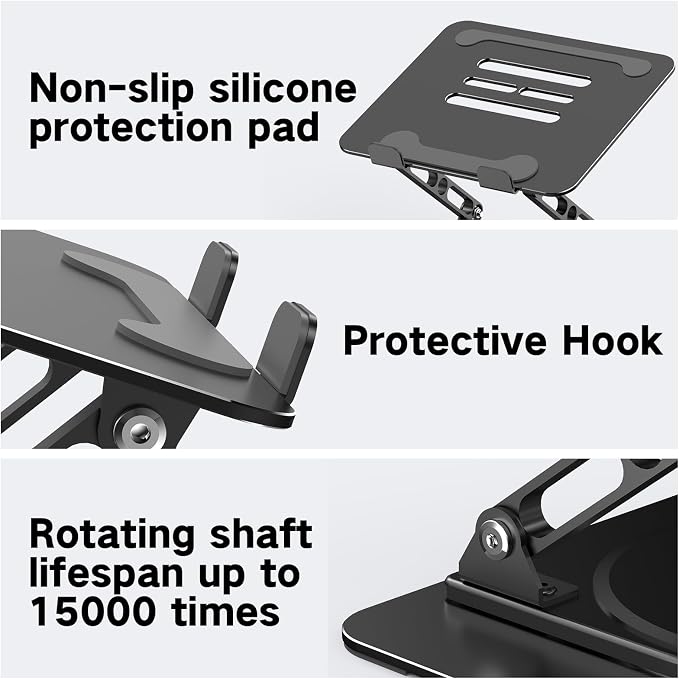 Adjustable Laptop Stand for Desk with 360 Rotating Base | Metal Foldable Laptop Riser Holder, Portable Desktop Book Stands, Ventilated Cooling Notebook Stand for 10-15.6” Laptops - Image 7