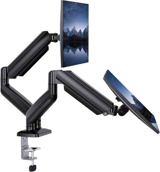 HUANUO Dual Monitor Mount for 2 Monitors up to 30 inches, Each Arm Holds Max 22lbs, Dual Monitor Stand with Advanced System, Height-Adjustable/Tilt/Swivel/Rotate, VESA Standard 75mm or 100mm by HUANUO