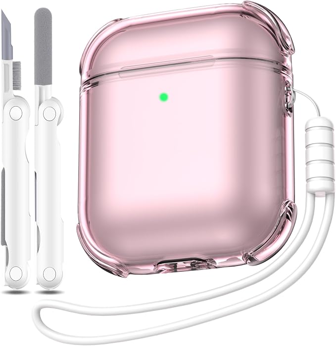 for Airpods 2nd Generation Case Cover, Clear Soft TPU Transparent Four Corner Military Grade Shockproof Protective Case with Cleaning Kit for Airpods 2 Gen Charging case 2019, Clear Pink by MHYALUDO