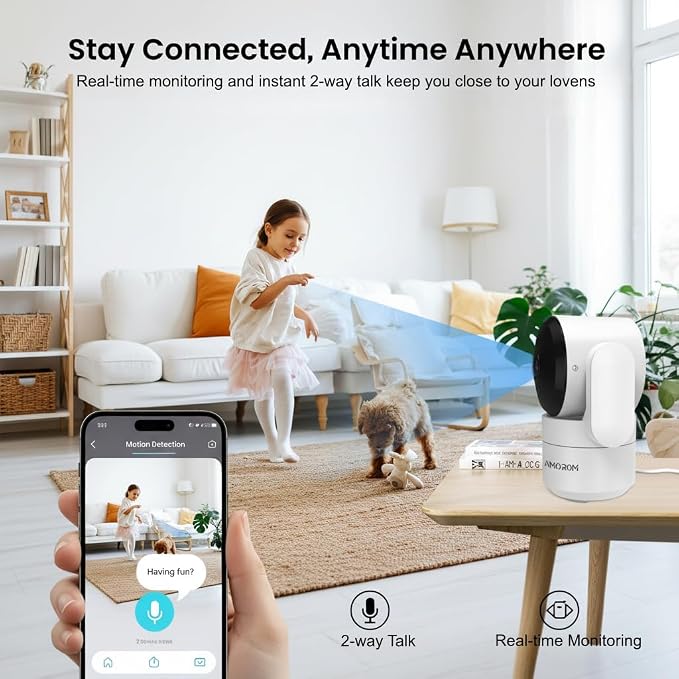 AMOROM Indoor Camera, AI Security Camera for Baby/Elderly/Pet Monitoring | AI Smart Detection & Alarm, 2-way Audio, Night Vision, 2.4G WiFi Control, Cloud & SD Card Storage, Alexa Assistant, 4 Pack - Image 5