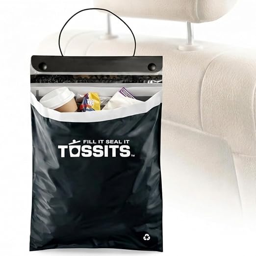Tossits Recycled Disposable Car Trash Bags – Leakproof, Smell Proof Hanging Garbage Bags for Car, Truck, SUV, RV & Vehicle – Black, 21 Count Disposable Automotive Trash Bags by Tossits