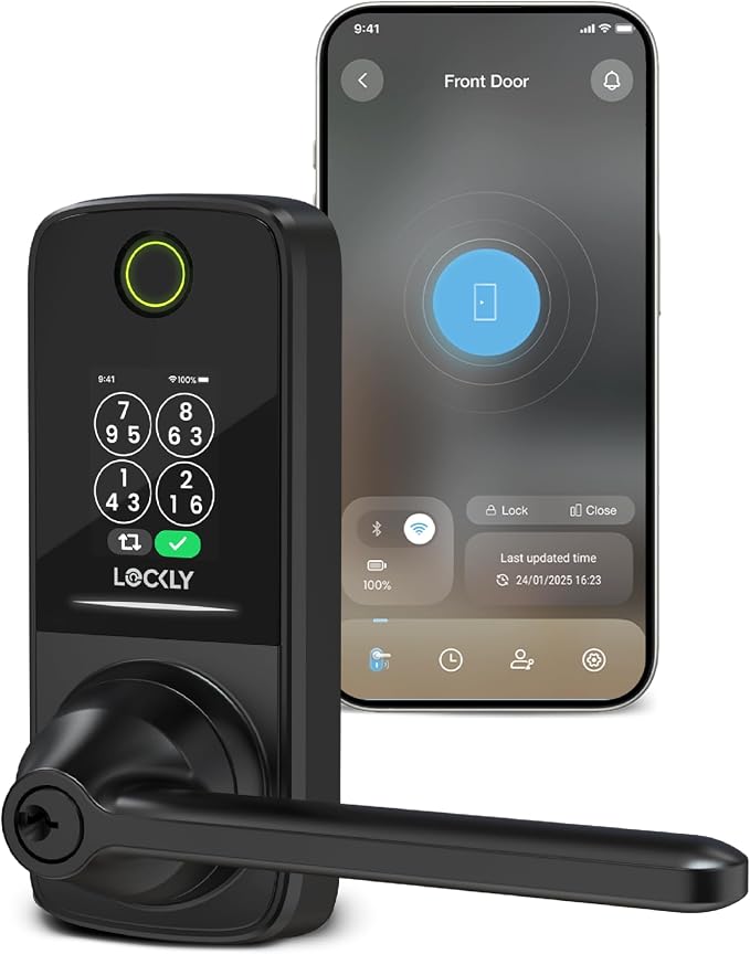 Lockly Secure Pro Smart Lock with Handle - Biometric Fingerprint & Patented Anti-Peep PIN Genie Keypad, Built-in Wi-Fi Keyless Entry Door Lock, App Remote Control, Works with Alexa & Google Assistant by Lockly