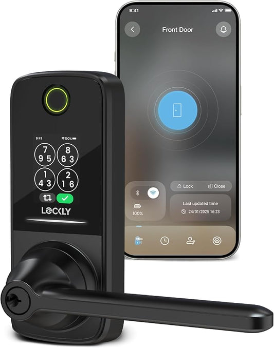Lockly Secure Pro Smart Lock with Handle - Biometric Fingerprint & Patented Anti-Peep PIN Genie Keypad, Built-in Wi-Fi Keyless Entry Door Lock, App Remote Control, Works with Alexa & Google Assistant by Lockly