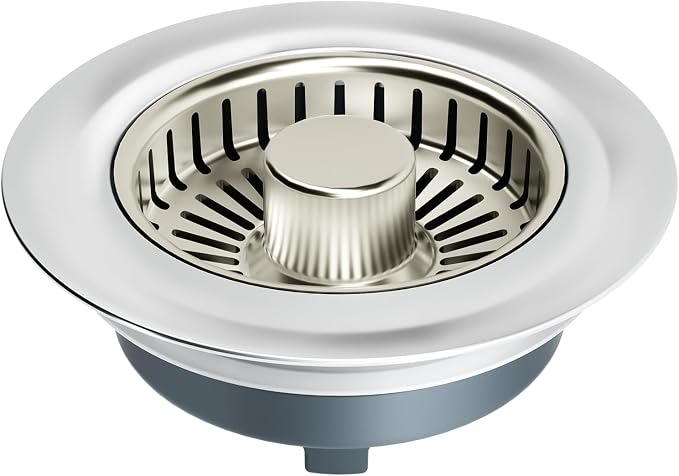 zaa 3 in 1 Kitchen Sink Drain Strainer Stopper Removable Basket Pop-Up | Kitchen Sink Accessories 1 Pack Brushed Nickel Stainless - Food Catcher, Odor-Blocking Seal, Fits 3.5" Drain by zaa
