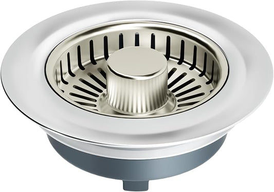 zaa 3 in 1 Kitchen Sink Drain Strainer Stopper Removable Basket Pop-Up | Kitchen Sink Accessories 1 Pack Brushed Nickel Stainless - Food Catcher, Odor-Blocking Seal, Fits 3.5" Drain by zaa