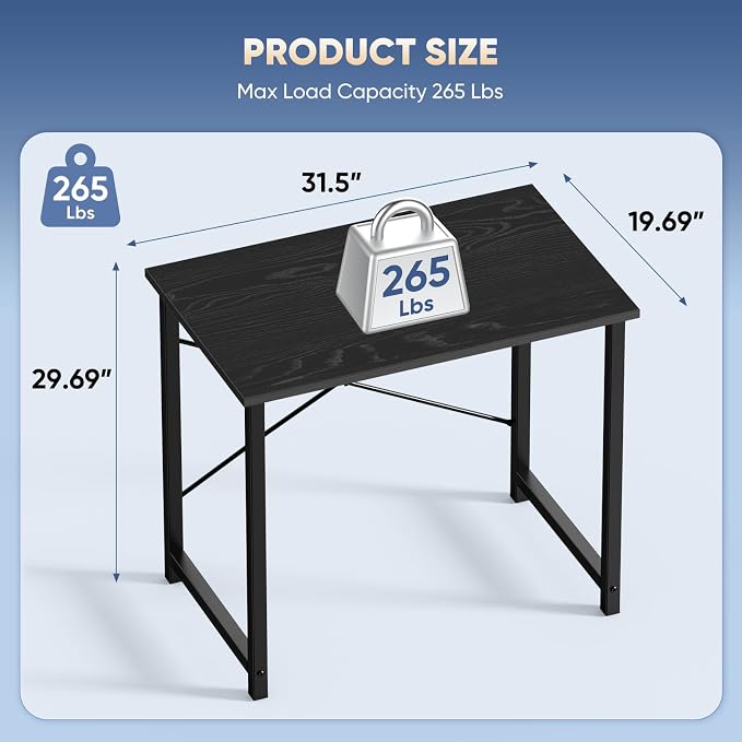 DUMOS 32 in Small Computer Desk for Home Office, Modern Study Work Table Simple Style for Bedroom, Writing Desks with X-Shaped Reinforcement, 2 Pack, Black | Modern Study Writing Work Table, Craft PC Desk Simple Workstation with Reinforcement Structure... - Image 3