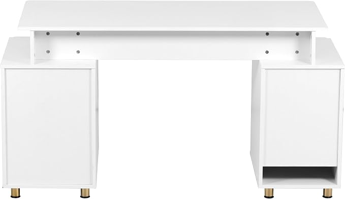 Techni Mobili 57"W Computer Desk w/ 3 Drawers & Storage Cabinet, White/Gold | Home office workstation, durable construction, everyday productivity, Ideal for home office, Workspace organization - Image 6