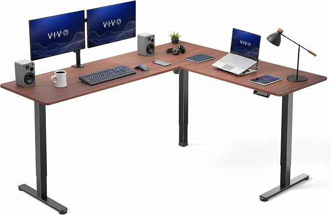 VIVO Dark Walnut 75 x 63 in Corner Standing Desk, DESK-E3CTD-75 | Electric, Large Reversible L-Shaped Table, Sit Stand Height Adjustable, Memory Controller, Office Furniture Sets, Black Frame by Unknown