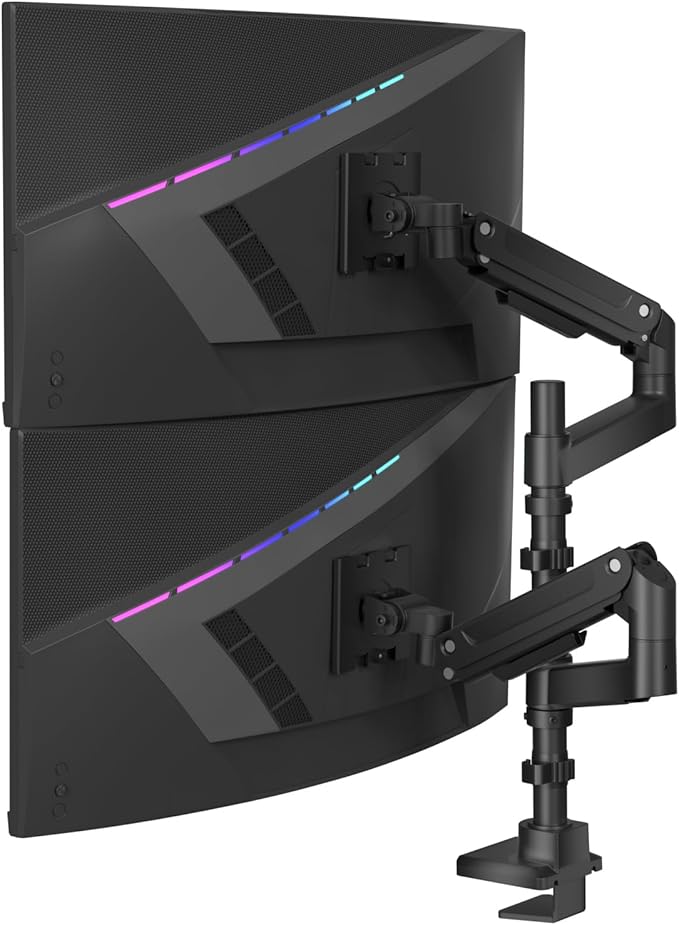 WALI Dual Monitor Mount for Ultrawide Heavy Duty Curved Monitor Stacking, Dual Monitor Arms Fits 13-49 Inch for Ultrawide Screens up to 44lbs, 49 inch Monitor Arm, Black by WALI