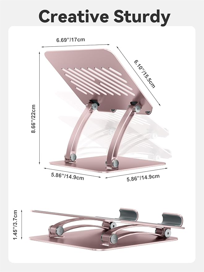 tounee Tablet Holder Stand, Dual Rod Adjustable Aluminum Desktop Stand, Compatible with 4.7-16.9" iPads, Surface Tablets, Portable Monitor, Kindle and More (Rose Gold) - Image 6