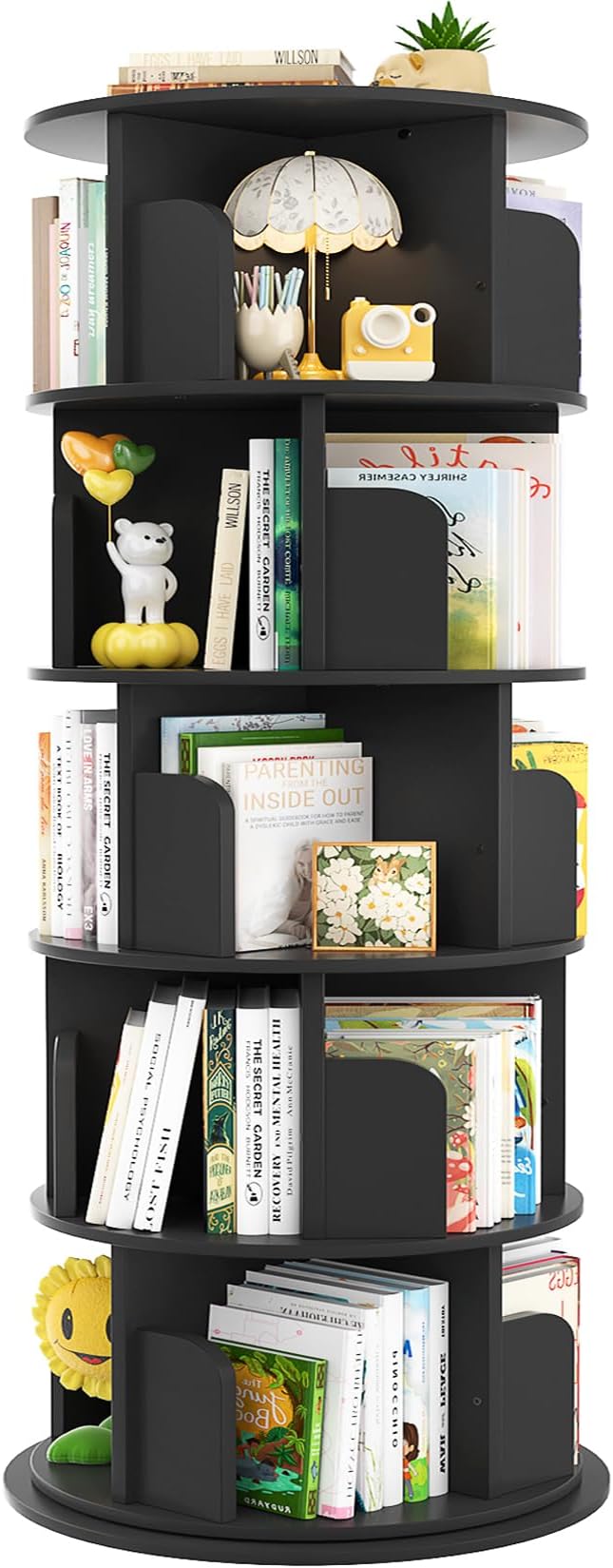 Aheaplus Rotating Bookshelf, 360 Display Wood Spinning Bookshelf Tower, 5 Tier Floor Standing Bookcase Storage Rack, Revolving Bookcase Corner Bookshelf for Small Space, Bedroom, Study Room, Black by Aheaplus