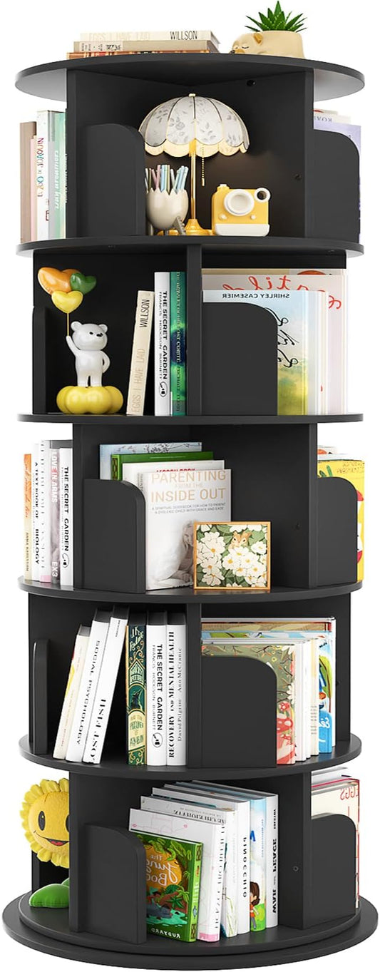 Aheaplus Rotating Bookshelf, 360 Display Wood Spinning Bookshelf Tower, 5 Tier Floor Standing Bookcase Storage Rack, Revolving Bookcase Corner Bookshelf for Small Space, Bedroom, Study Room, Black by Aheaplus