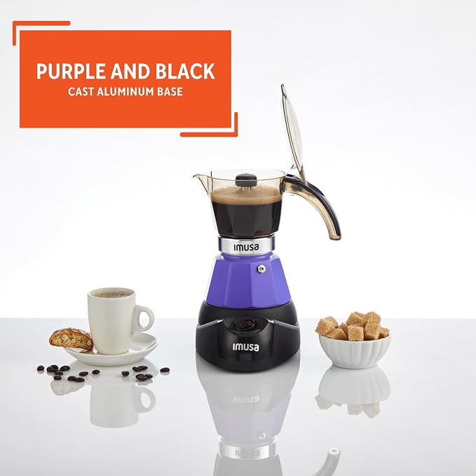 IMUSA 3 or 2 Cup Electric Espresso Maker with Cool-touch Handle, Purple | Bare Aluminum Finish, Detachable Base, Ideal for Espresso, Perfect for Everyday Use - Image 3