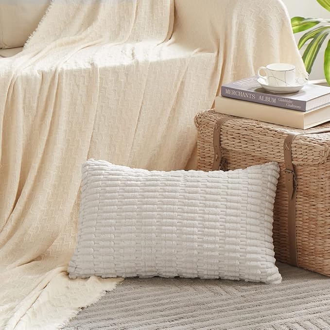 Fancy Homi 4 Packs Decorative Throw Pillow Covers for Living Room Couch Bed, Modern Farmhouse Boho Home Décor Accent Cushion Case, 24" x 16", White - Image 2