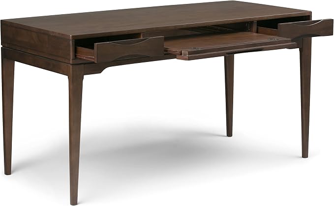 SIMPLIHOME Harper Desk and Bookcase Bundle - 60 inch Wide Solid Wood Mid Century Modern Desk with Drawers and 24 inch Wide 4-Shelf Bookcase in Walnut Brown, Home Office Furniture (Set of 2) - Image 3