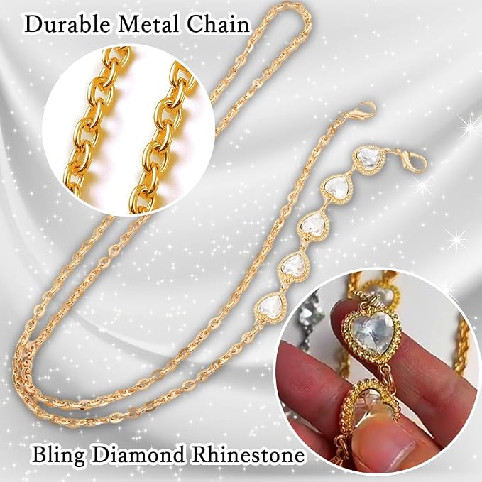 Phone Crossbody Chain Cell Phone Lanyard,Universal Leather+Metal Shouder Strap with Phone Tether Patches (F) - Image 2