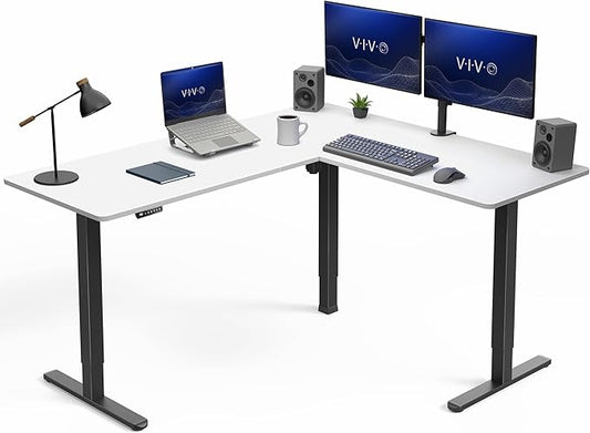 VIVO White 63 x 55 in Corner Standing Desk, DESK-E3CTBW | Electric, Reversible L-Shaped Table, Sit Stand, Height Adjustable, Memory Controller, Office Furniture Sets, Black Frame by Unknown