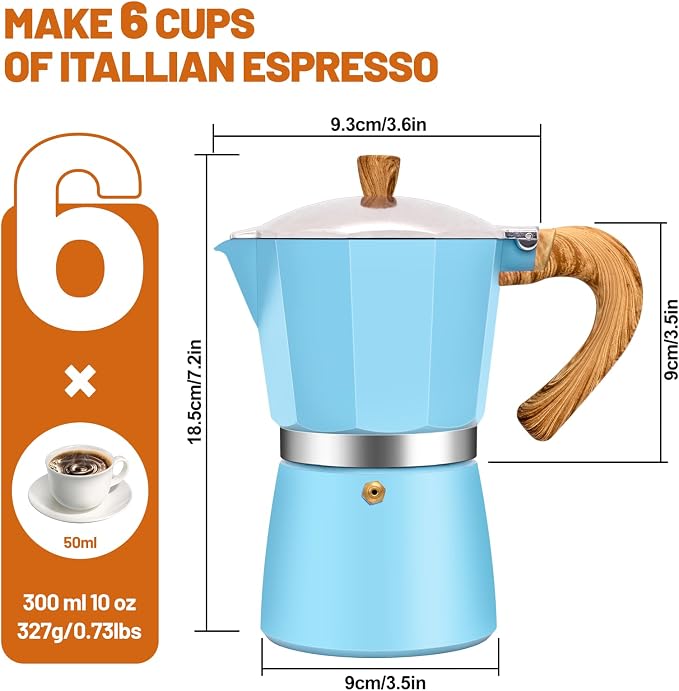 6 Cup Aluminum Espresso Stovetop Moka Pot Express Coffee Maker Percolator Italian Classic Mocha Coffee Machine for Italian and Cuban Cafe Brewing for Home & Camping 300ml 10oz - Image 2