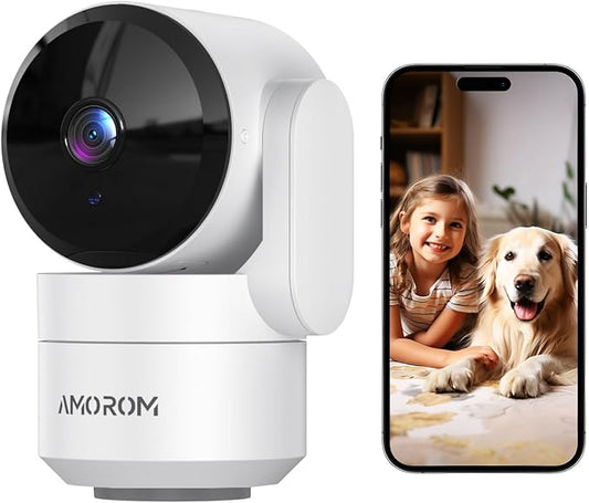 AMOROM Home Camera, Baby/Elderly/Dog/Cat Camera | AI Smart Detection & Alarm, 2-way Talk, Night Vision, 2.4G WiFi App Control, Cloud & SD Card Storage, Alexa Assistant, 1 Pack by AMOROM