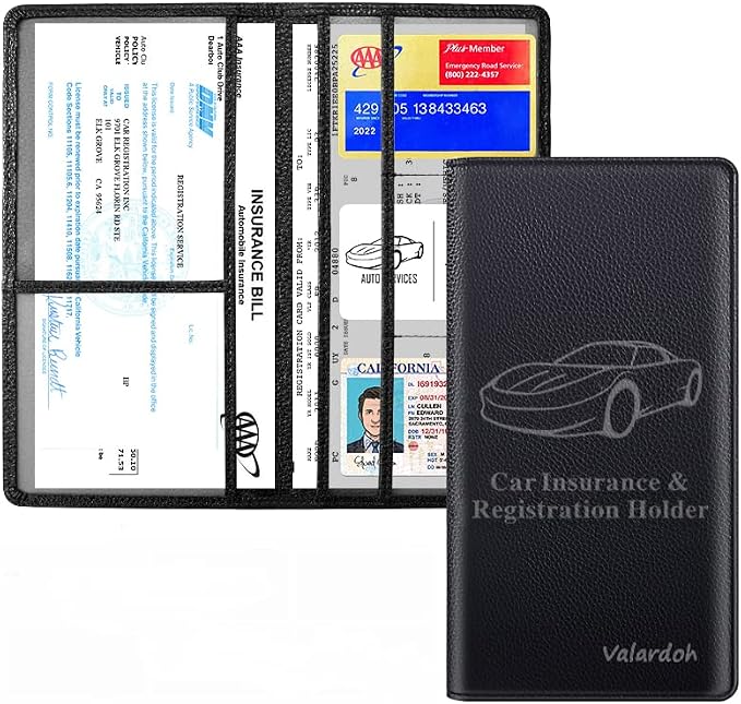 Valardoh Premium Car Registration and Insurance Card Holder, Car Document Holder for Cards, Driver License & other Essential Documents (Black) - Image 3