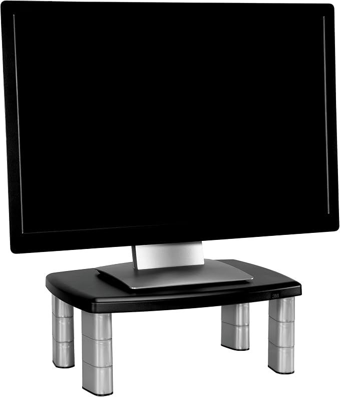 3M Adjustable Monitor Stand, Three Leg Segments, Simply Adjust Height from 1" to 5 7/8", Holds Up to 80 lbs, 11" Space Between Columns, Silver/Black (MS80B) by 3MIndustrial