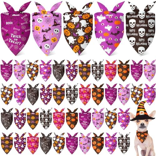 Weewooday 50 Pcs Halloween Dog Bandanas Bulk,25.6 x 17.7 x 17.7 Inch by Weewooday