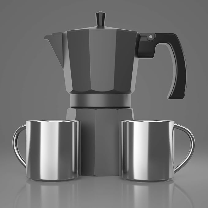 Coffee Gator Moka Pot - 6 Cup, 12oz Stovetop Espresso Maker - Classic Italian and Cuban Coffee Percolator w/ 2 Stainless-Steel Cups – Matte Grey Aluminum, 360ml - Image 7