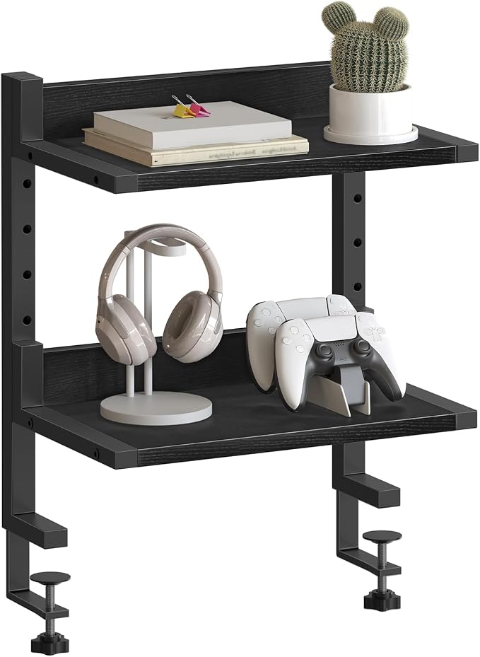 HOOBRO Clamp On Desk Shelf, 2-Tier Desktop Organizer, Space-Saving Desk Shelf with Adjustable Shelves, for Office, Study, Entertainment Accessories, Black BK32SJ01 - Image 4