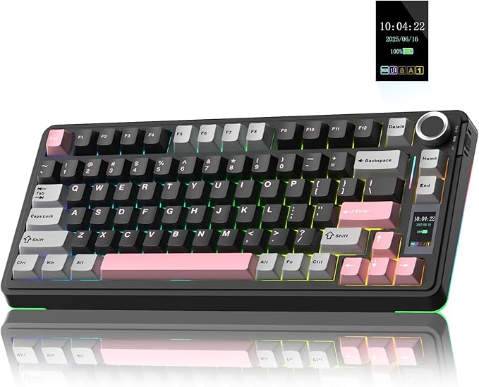 AULA S75 PRO Wireless Mechanical Keyboard with Screen&Knob, 75% Hot Swappable Gaming Keyboard with Pre-lubed Switches, RGB Backlit, PBT Keycaps Creamy Sounding Pc Gaming Keyboards by AULA