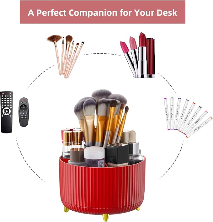 Marbrasse Desk Organizer, 360-Degree Rotating Pen Holder for Desk, Desk Organizers and Accessories with 5 Compartments Pencil Organizer, Art Supply Storage Box Caddy for Office, Home (Red) - Image 6