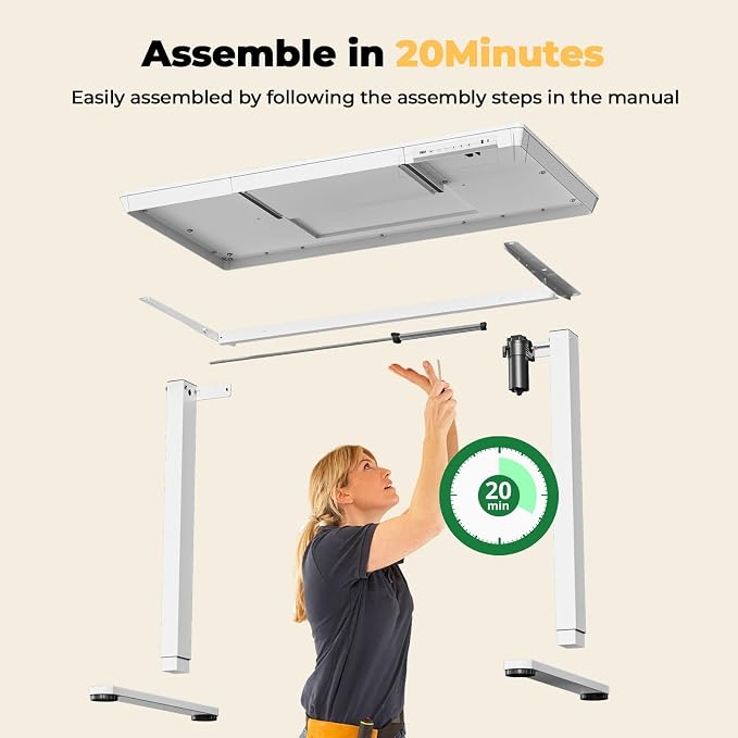 40" Electric Stand up Desk with Drawer, Height Adjustable | Sit Stand Home Office Desk with Storage, One-Piece Tabletop with USB Charging Ports, Quick Assembly Computer Desk on Wheels - Image 9
