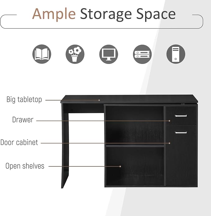 HOMCOM L Shaped Computer Desk 180° Rotating 47.25"x19.75"x 53.75", Black | Corner Desk, Storage Shelves, Drawer, Cabinet, Study Workstation, for Home Office - Image 6
