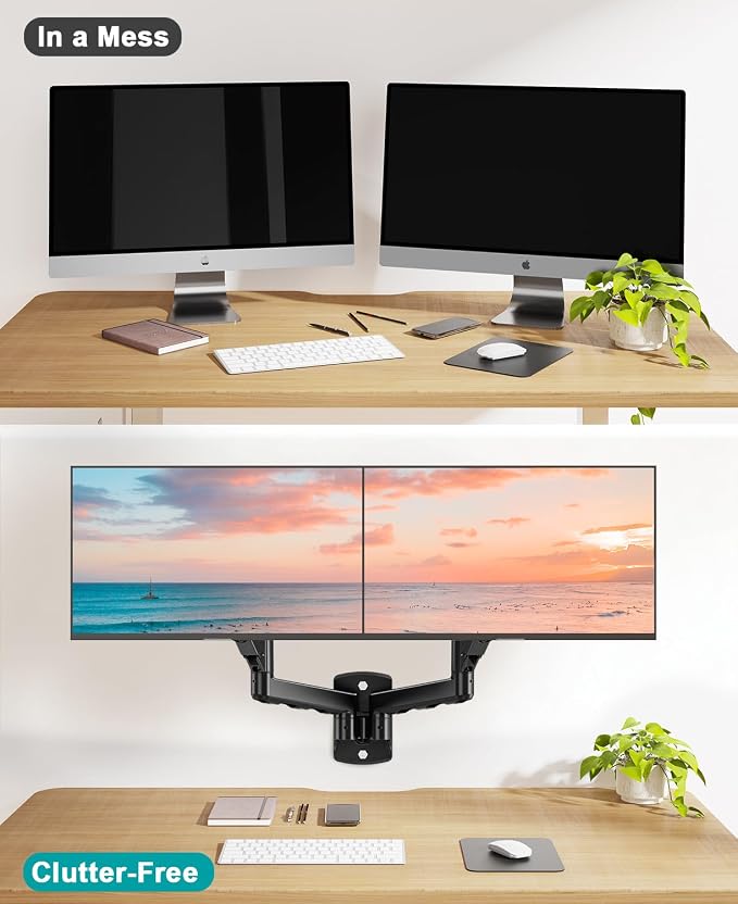 MOUNT PRO Dual Monitor Wall Mount for 2 Computer Screen up to 32 Inch, Gas Spring Double Monitor Arm Holds Up to 19.8lbs Each, Full Motion Adjustable Wall Monitor Mount, VESA Mount 75x75/100x100 - Image 7