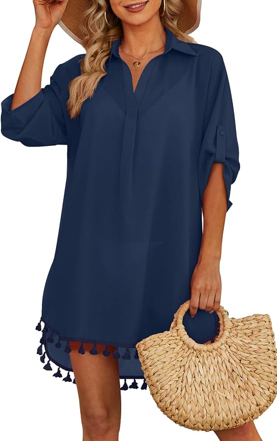 Yincro Women Swimsuit Cover Up Shirt 2026 Tassel Beach Bathing Suit for Swimwear Bikini Dress by YINCRO