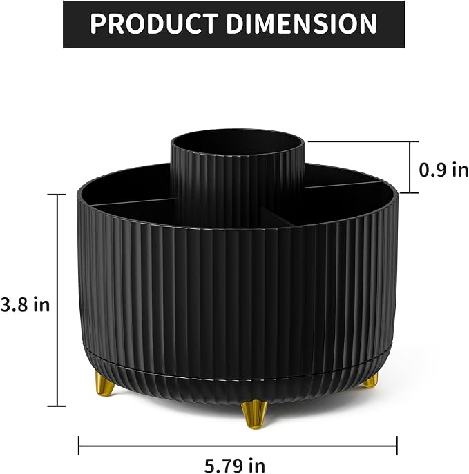 Marbrasse Desk Organizer, 360-Degree Rotating Pen Holder, Desk Organizers and Accessories with 5 Compartments Pencil Holder, Art Supply Storage Box Caddy for Office, Home (Black) - Image 5