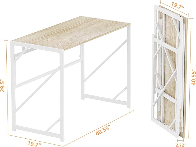 Elephance Folding Desk Writing Computer Desk for Home Office No-Assembly | Study Office Desk,Foldable Table for Small Spaces,39.4 Inch,Beige - Image 3
